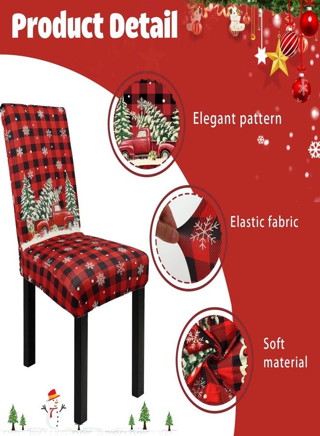 Fairooth Christmas Dining Chair Covers Red Black Buffalo Plaid Stretch Removable Washable Slipcover Chairs Protector Xmas Tree Truck Kitchen Chair Cover for Dining Room Home Holiday Party Decor, 4 Pcs - Image 3